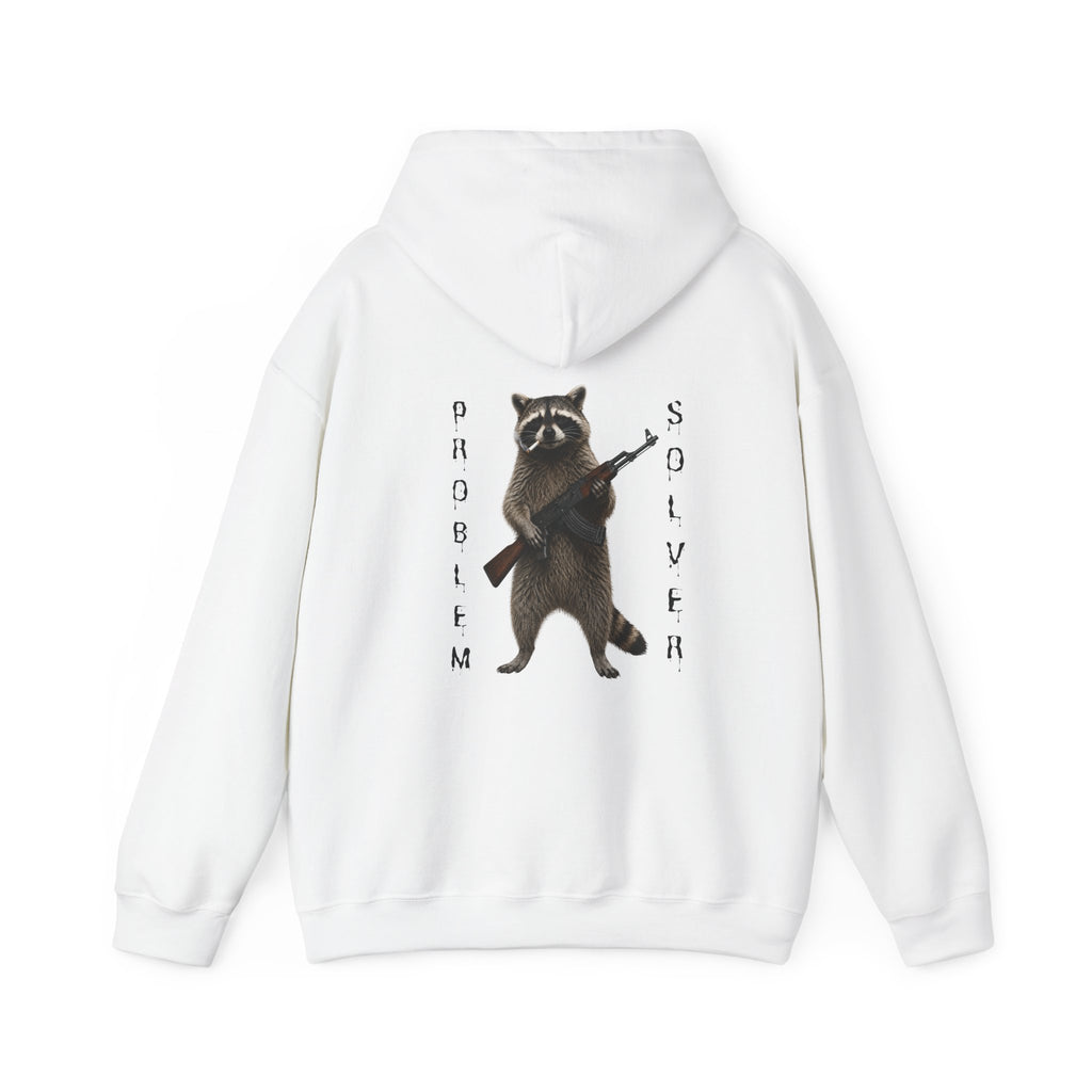 Problem Solver Raccoon Hoodie — Raccoon Holding AK-47 Graphic Hoodie