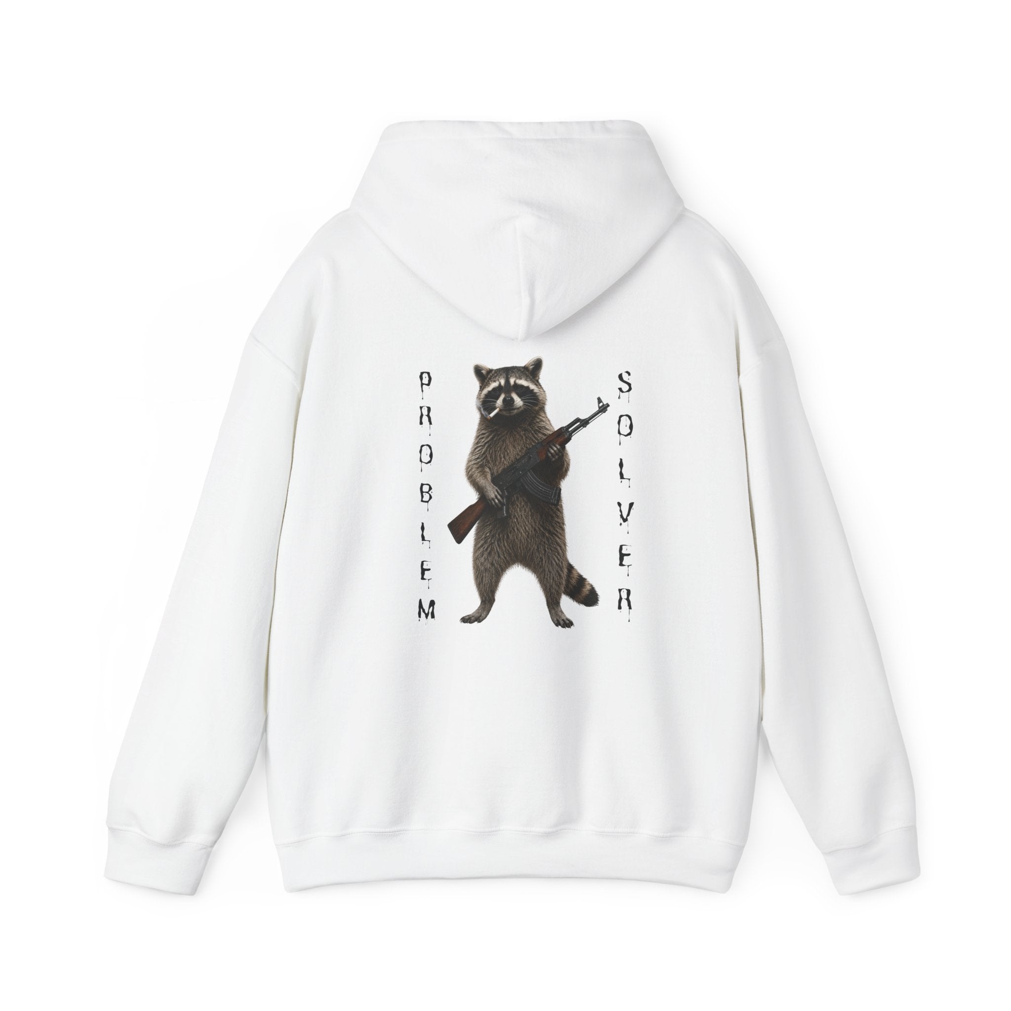 Problem Solver Raccoon Hoodie — Raccoon Holding AK-47 Graphic Hoodie