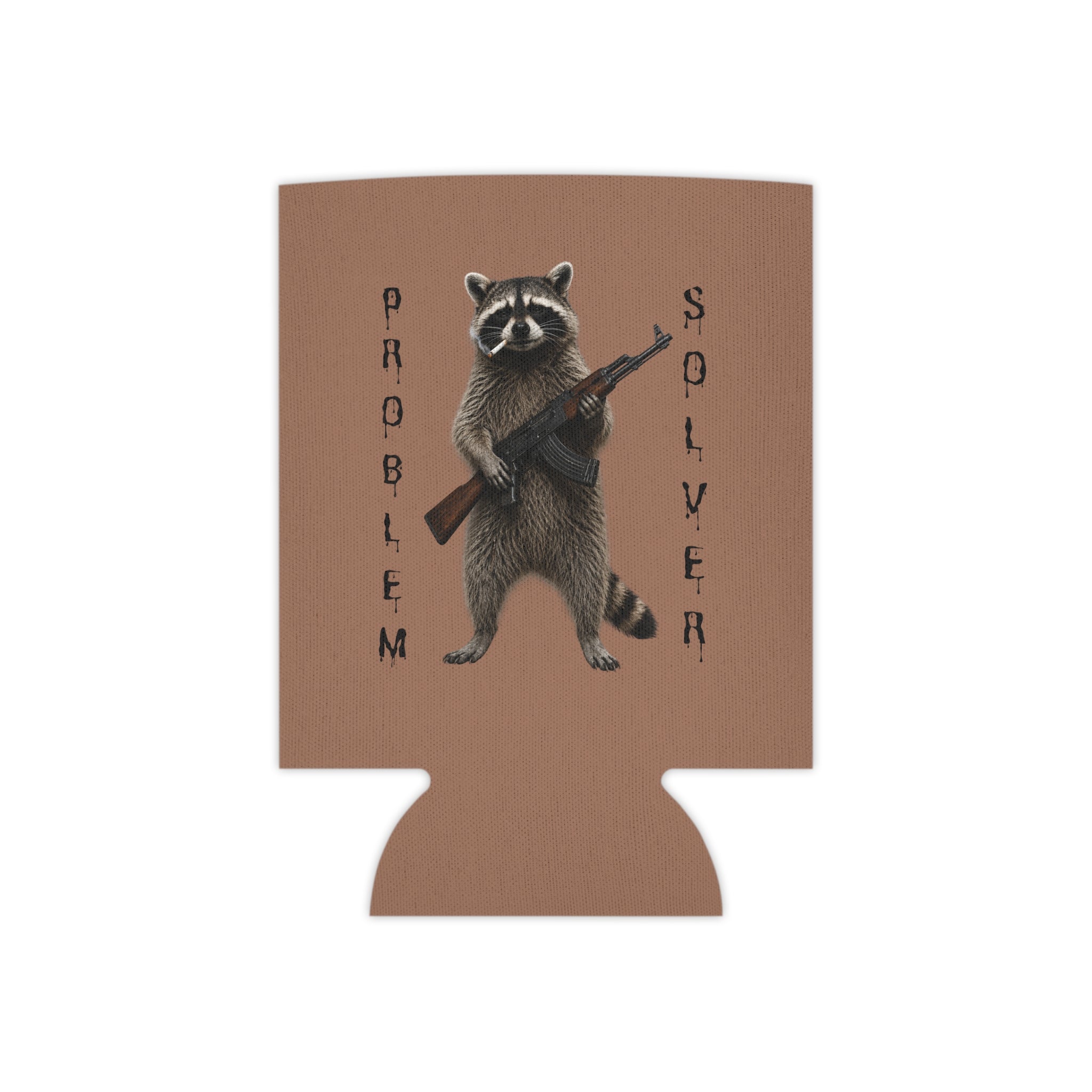 Can Cooler — 'Problem Solver' Raccoon with Rifle Beer Koozie