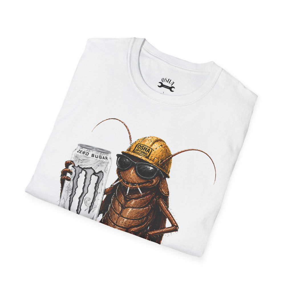 Construction Cockroach T‑Shirt — Funny Roach Holding Monster Energy Can Graphic Tee