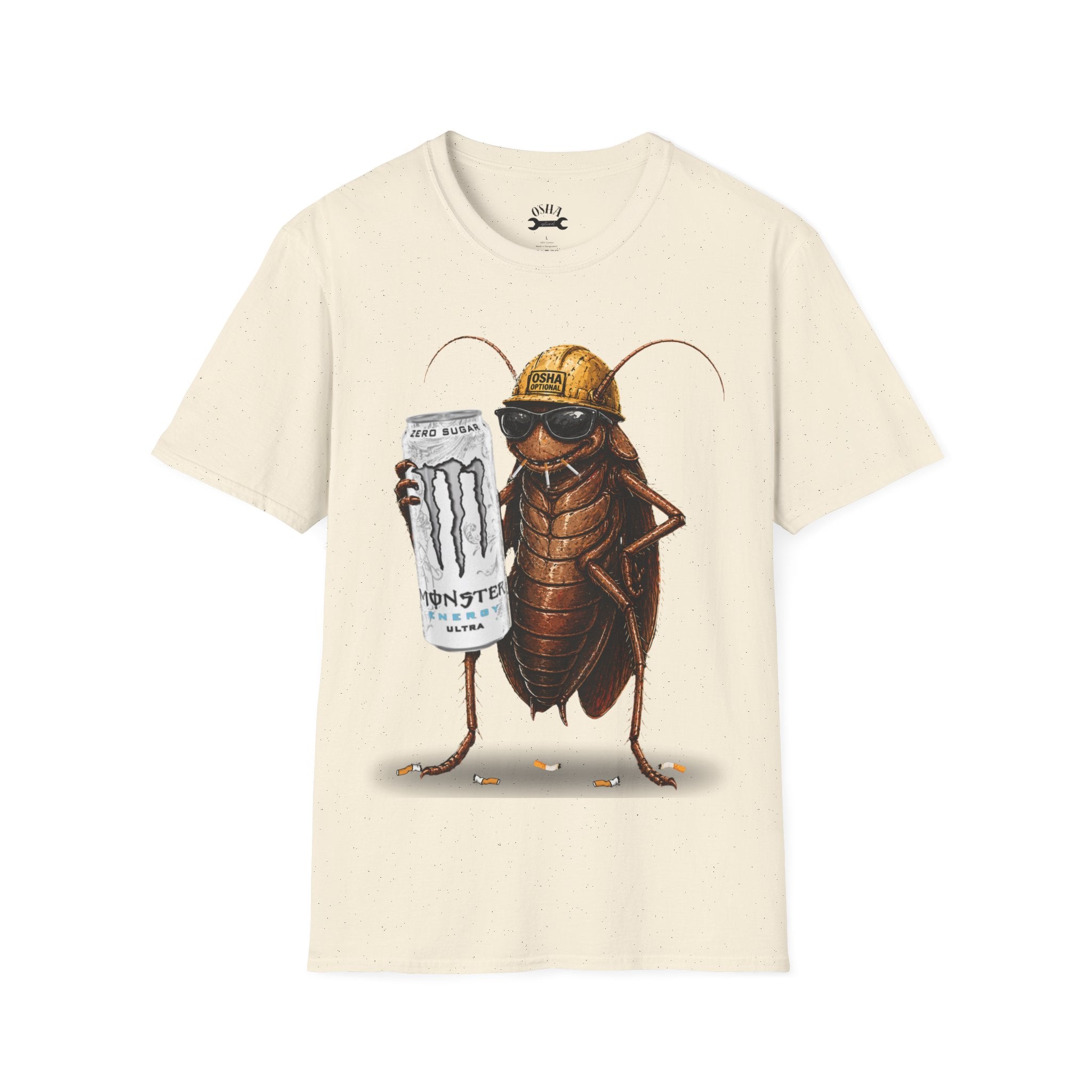 Construction Cockroach T‑Shirt — Funny Roach Holding Monster Energy Can Graphic Tee