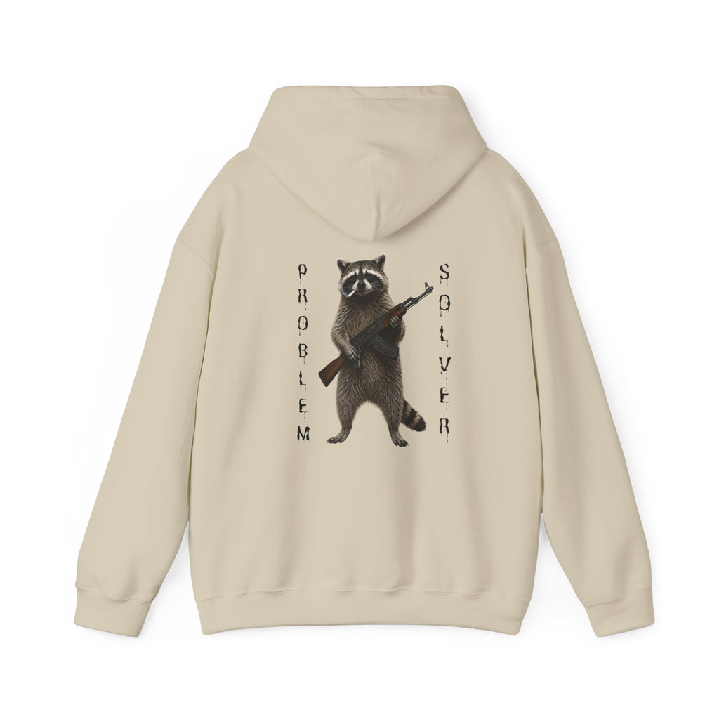 Problem Solver Raccoon Hoodie — Raccoon Holding AK-47 Graphic Hoodie
