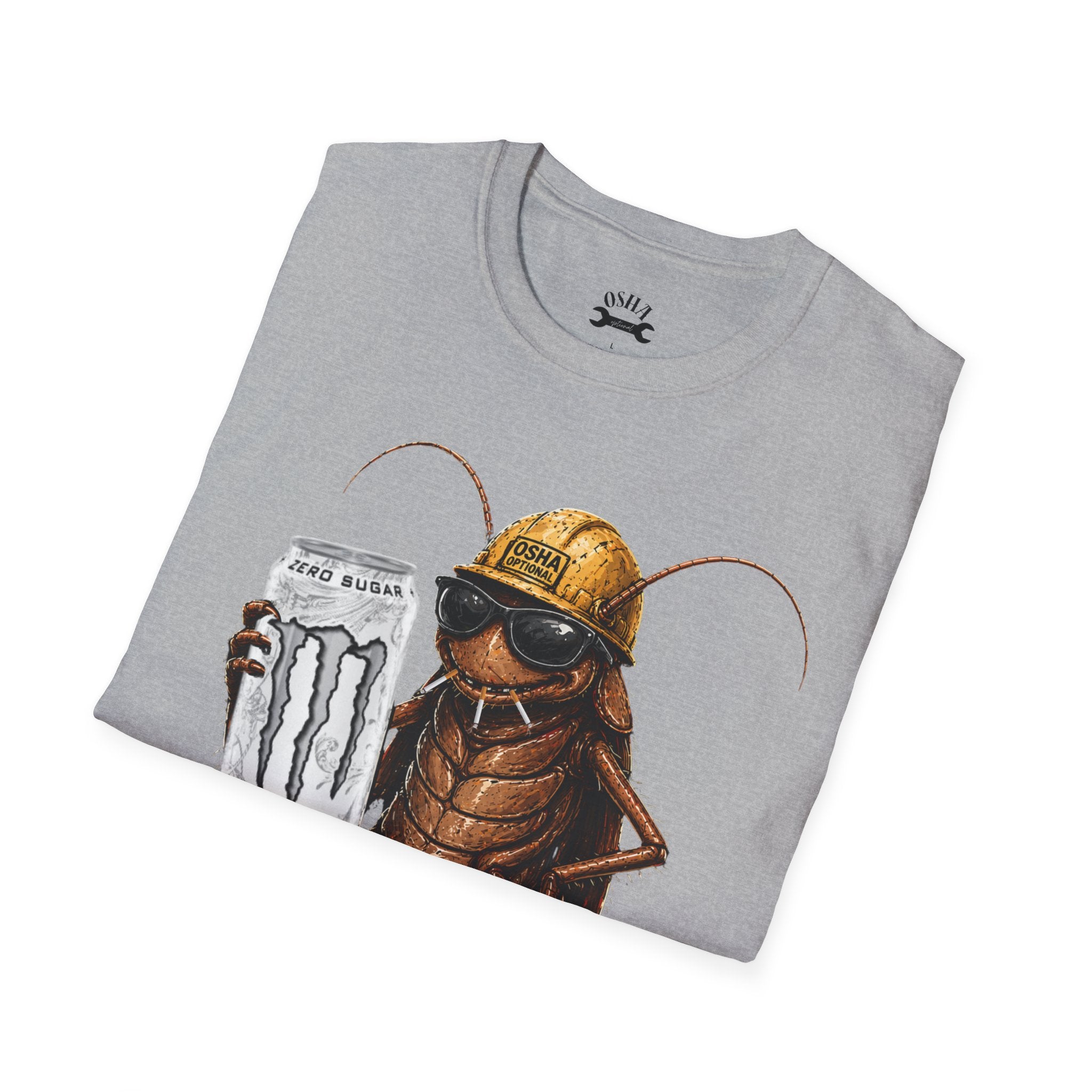 Construction Cockroach T‑Shirt — Funny Roach Holding Monster Energy Can Graphic Tee