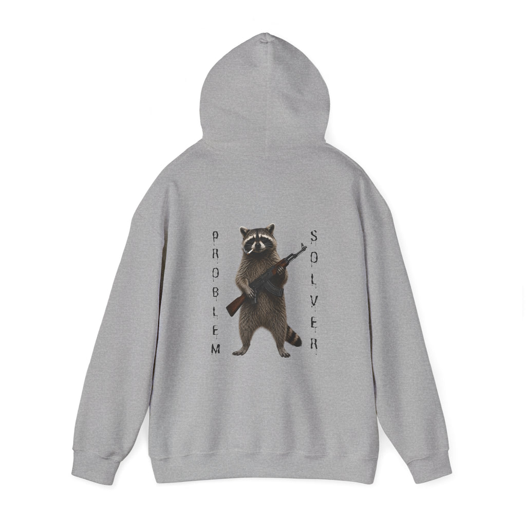 Problem Solver Raccoon Hoodie — Raccoon Holding AK-47 Graphic Hoodie