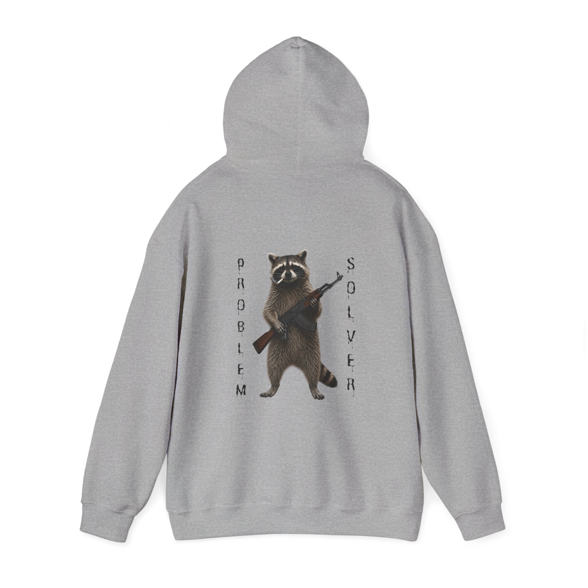 Problem Solver Raccoon Hoodie — Raccoon Holding AK-47 Graphic Hoodie