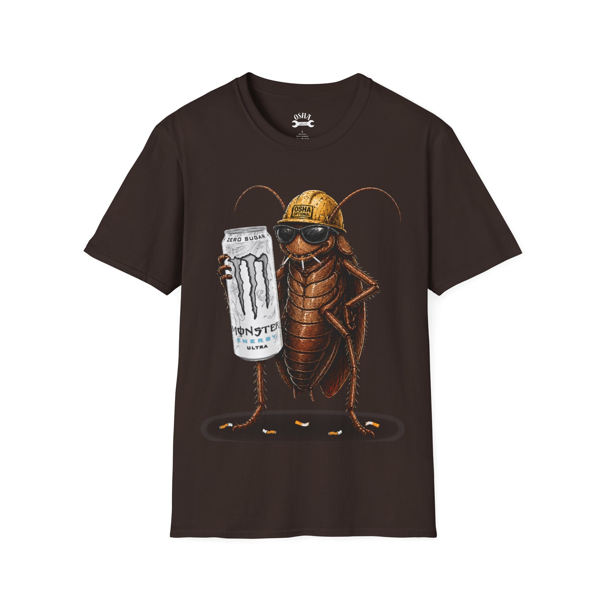 Construction Cockroach T‑Shirt — Funny Roach Holding Monster Energy Can Graphic Tee