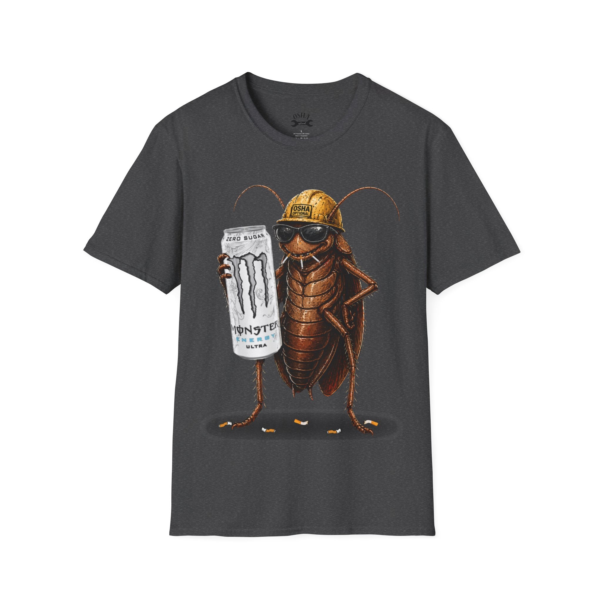 Construction Cockroach T‑Shirt — Funny Roach Holding Monster Energy Can Graphic Tee