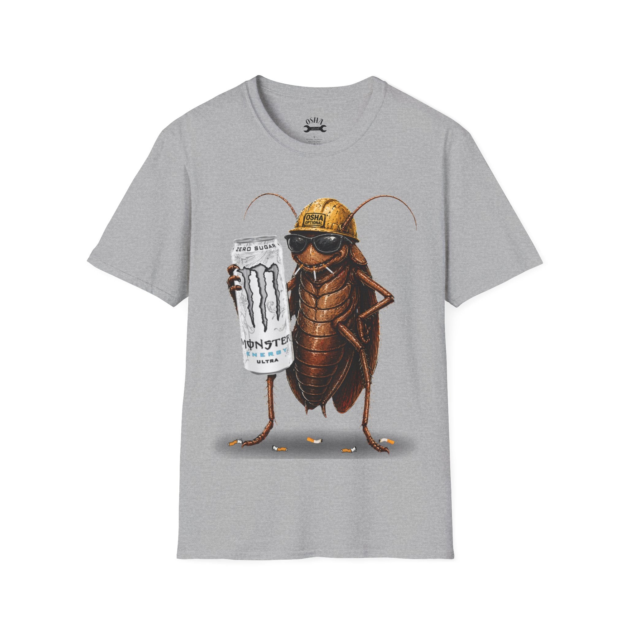 Construction Cockroach T‑Shirt — Funny Roach Holding Monster Energy Can Graphic Tee