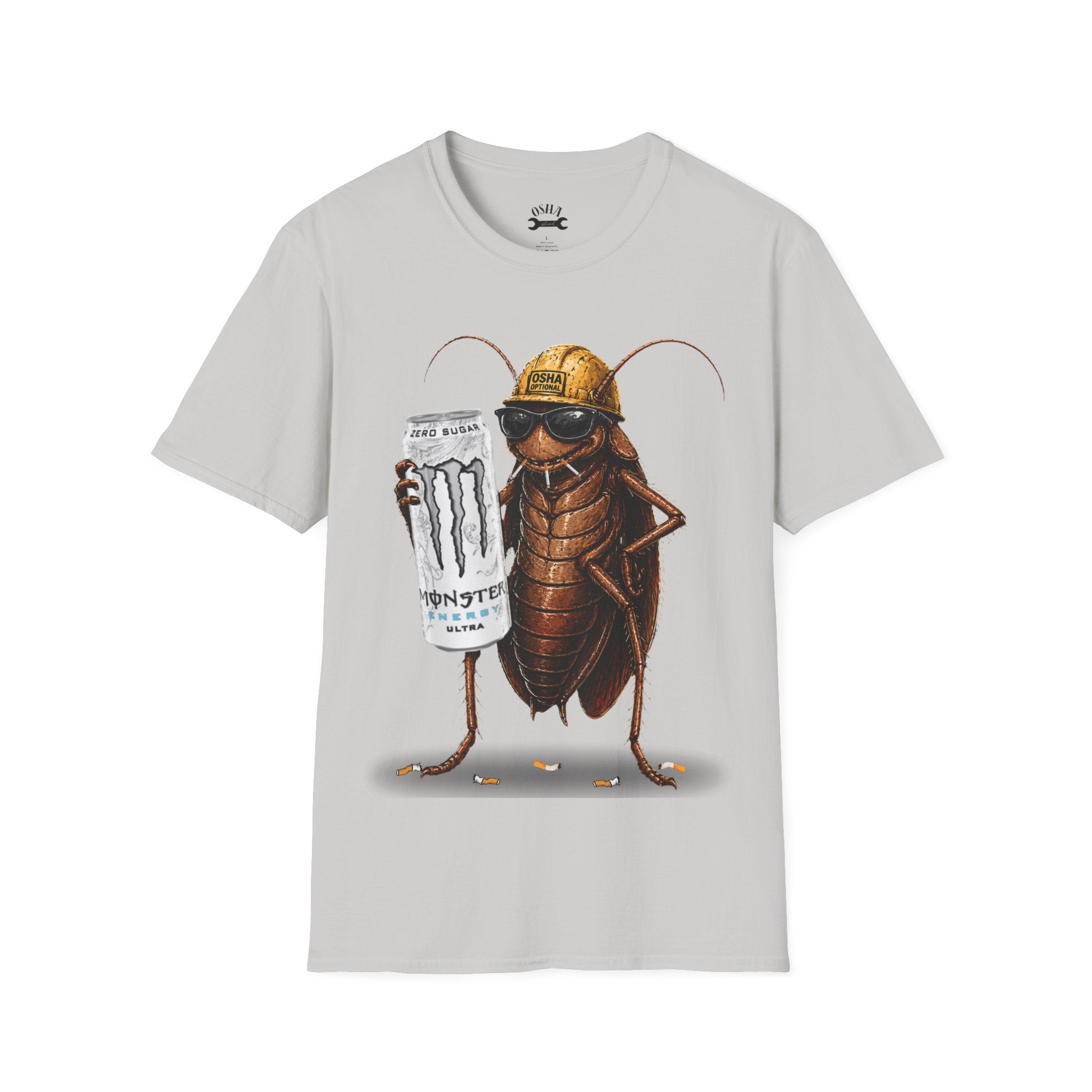 Construction Cockroach T‑Shirt — Funny Roach Holding Monster Energy Can Graphic Tee