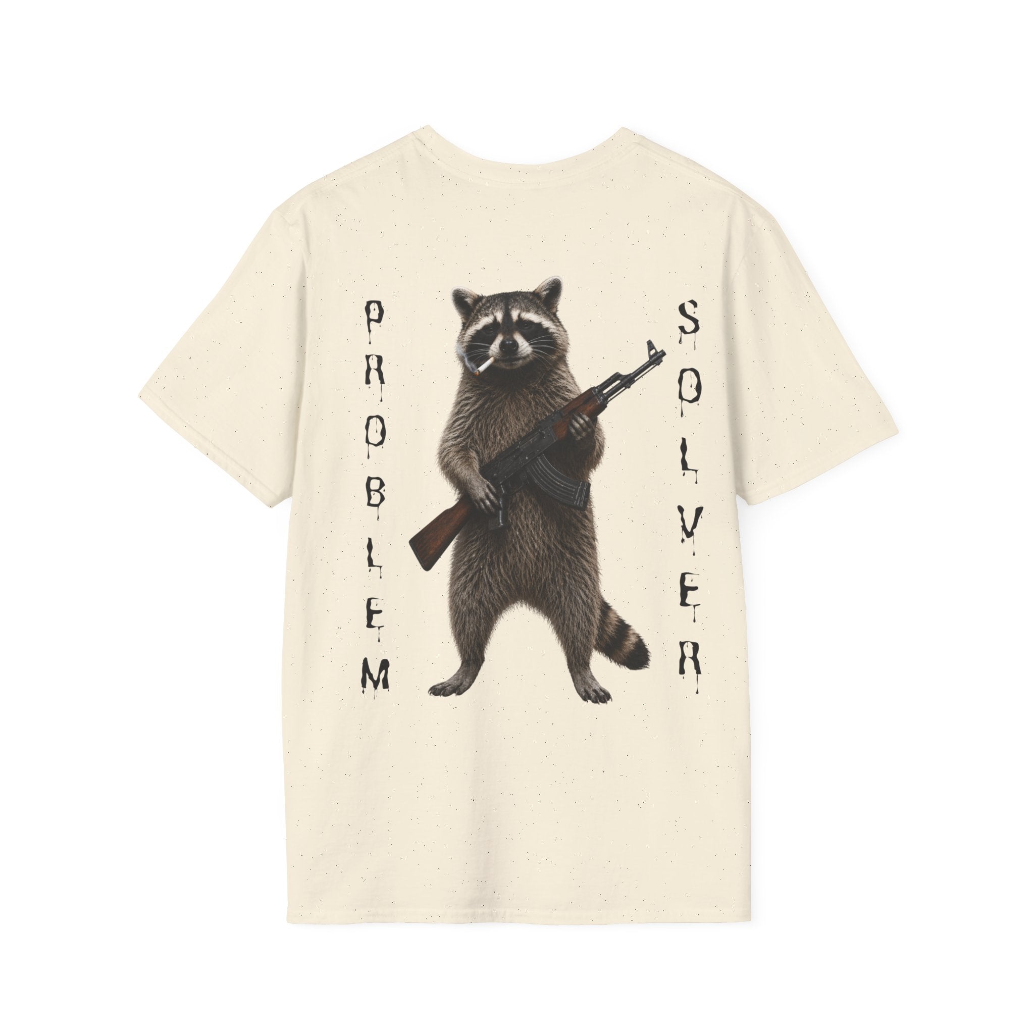 Problem Solver T-Shirt — Raccoon Holding Rifle Graphic Tee