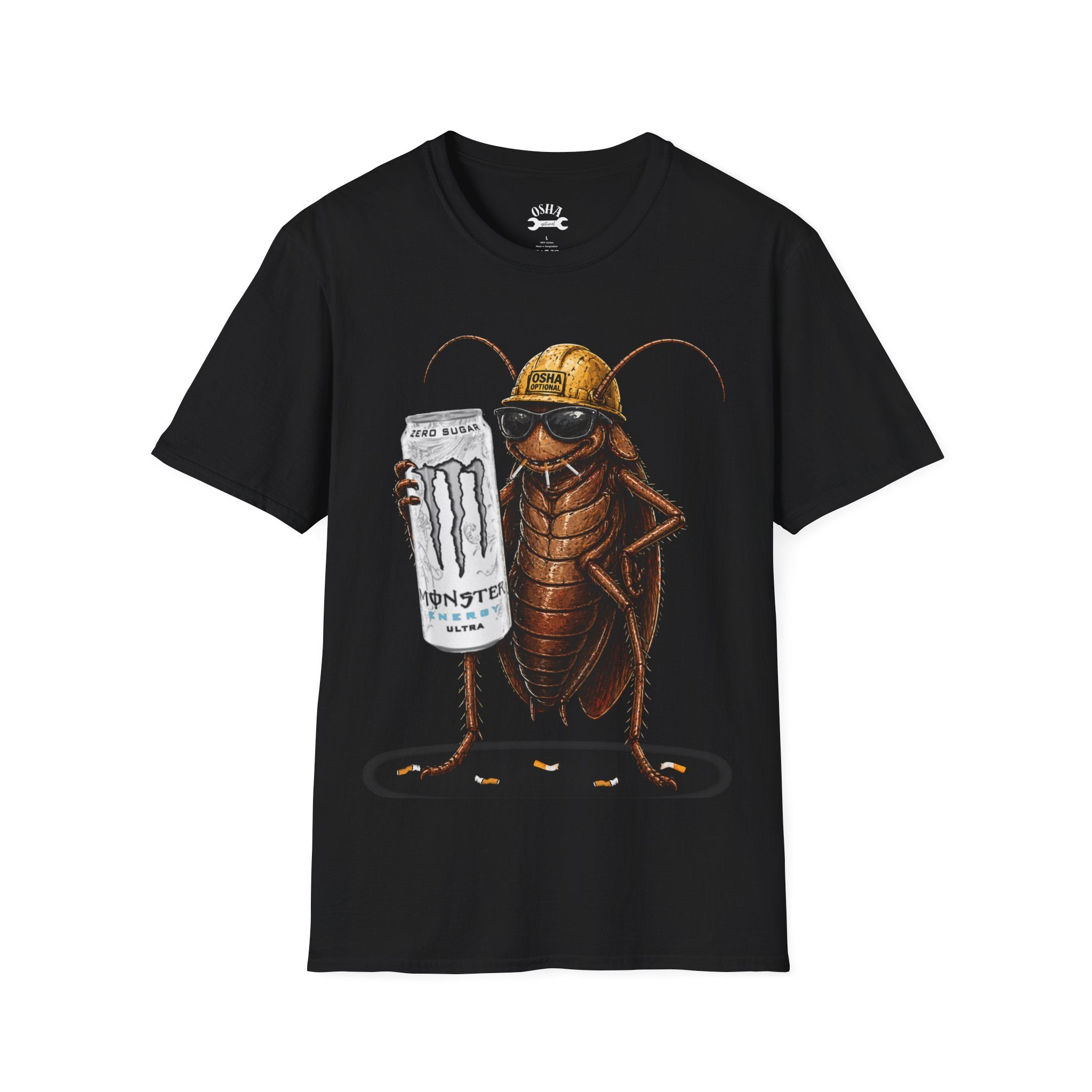 Construction Cockroach T‑Shirt — Funny Roach Holding Monster Energy Can Graphic Tee