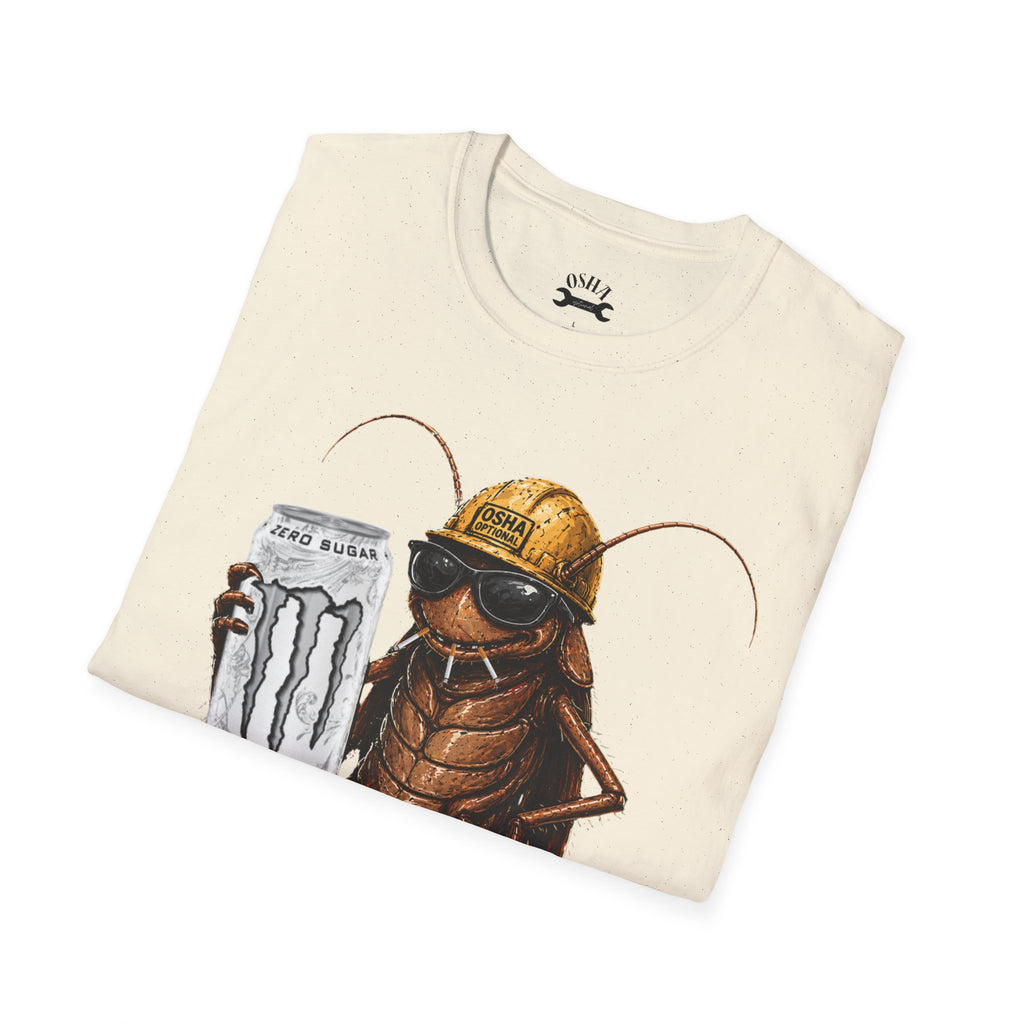Construction Cockroach T‑Shirt — Funny Roach Holding Monster Energy Can Graphic Tee