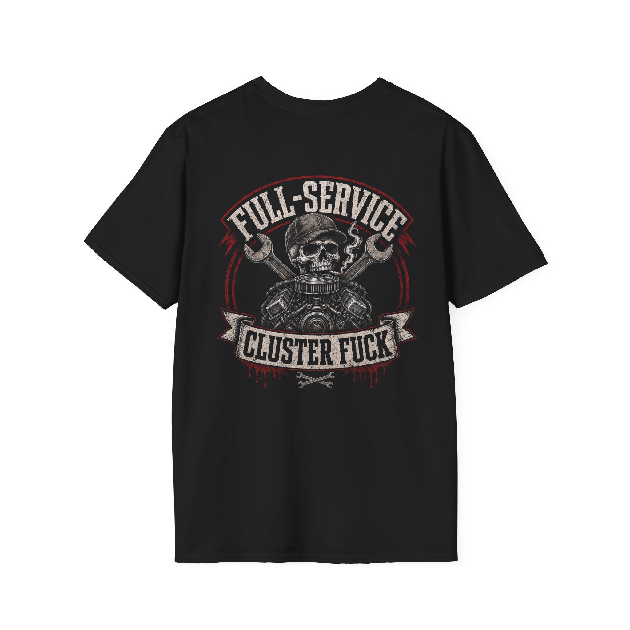 Full-Service Cluster F*** Skull T-Shirt — Mechanic Wrench Vintage Biker Tee
