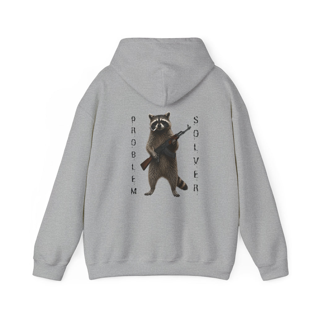 Problem Solver Raccoon Hoodie — Raccoon Holding AK-47 Graphic Hoodie