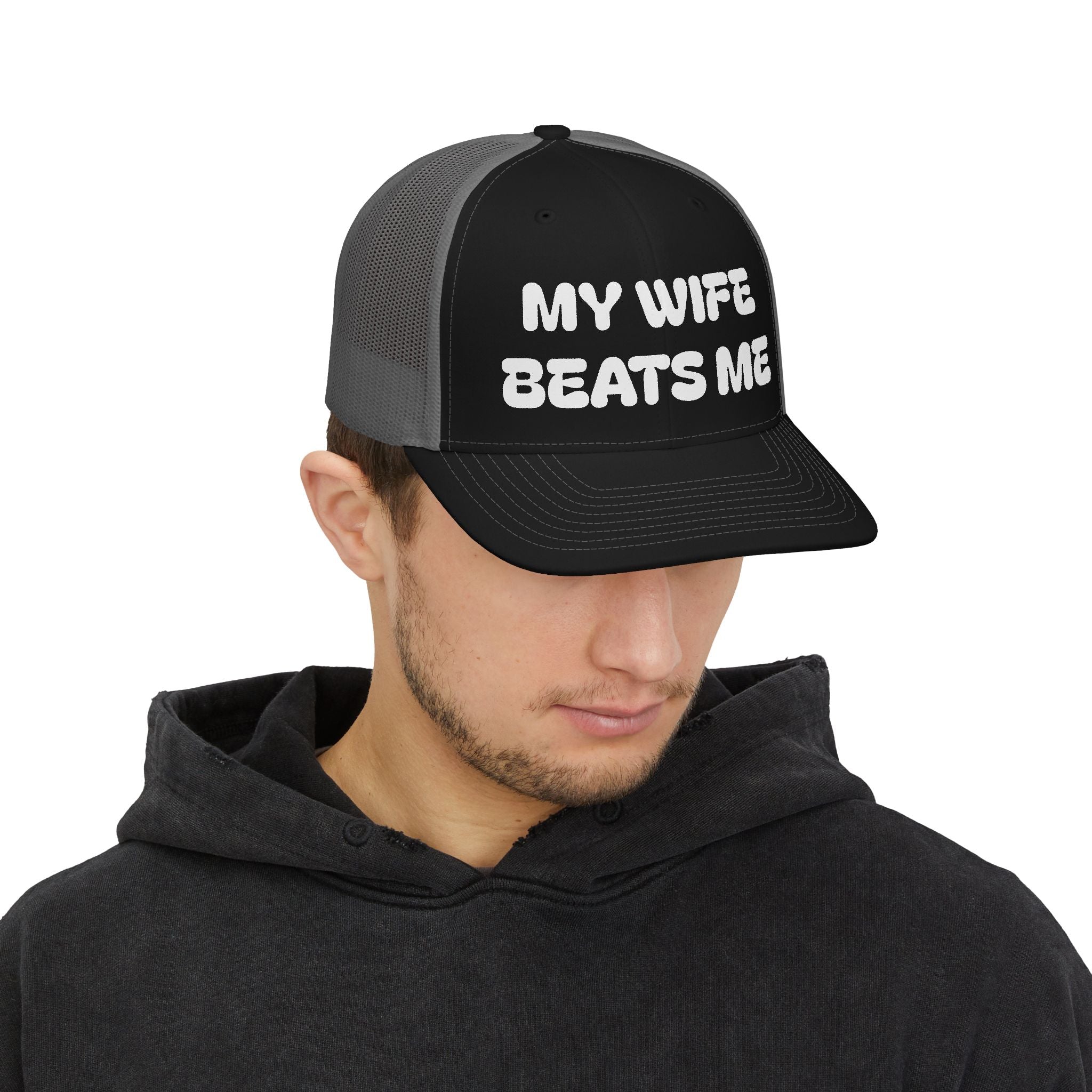 Trucker Cap — "My Wife Beats Me" Funny Snapback Hat