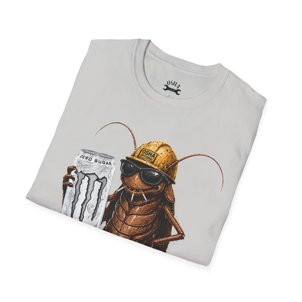 Construction Cockroach T‑Shirt — Funny Roach Holding Monster Energy Can Graphic Tee