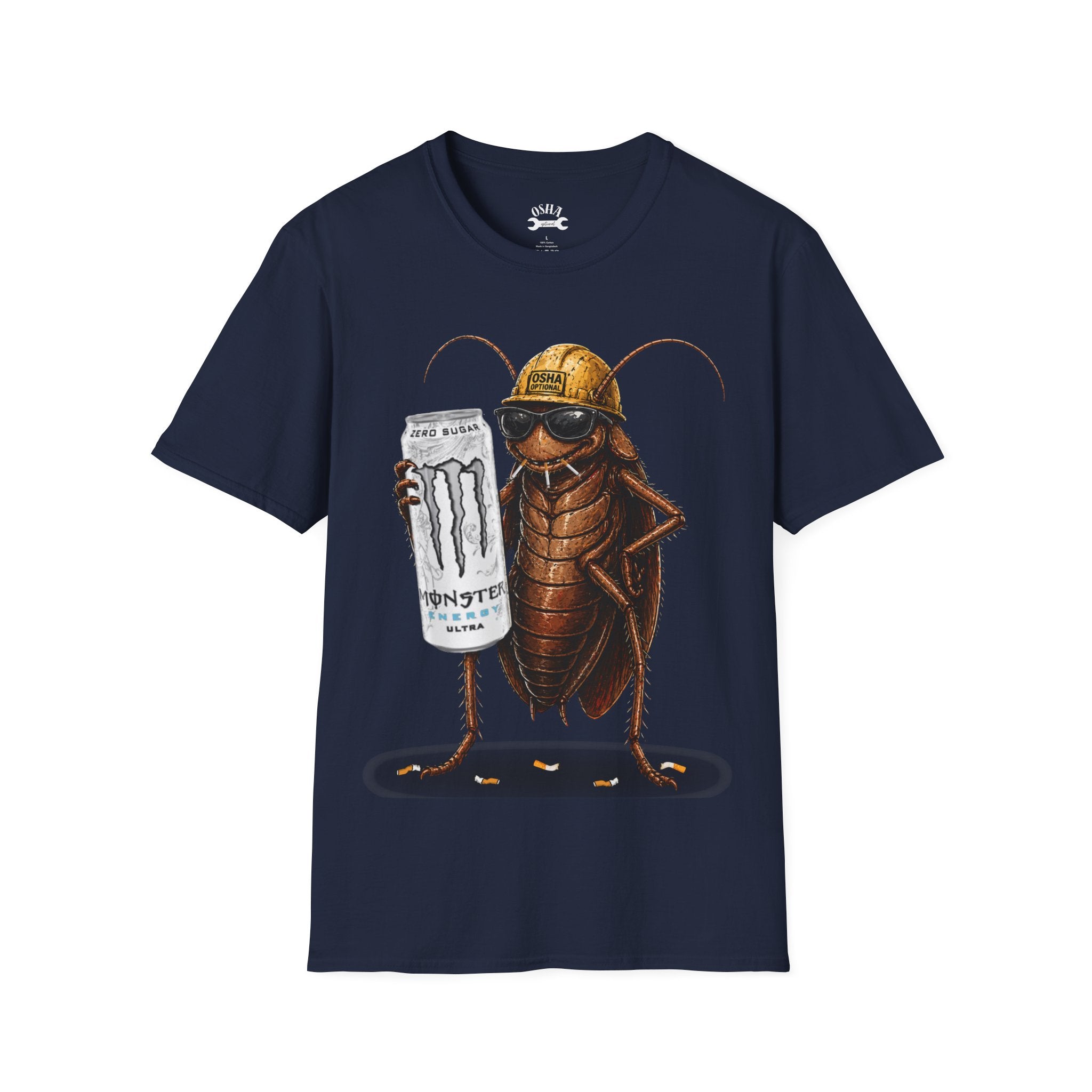 Construction Cockroach T‑Shirt — Funny Roach Holding Monster Energy Can Graphic Tee