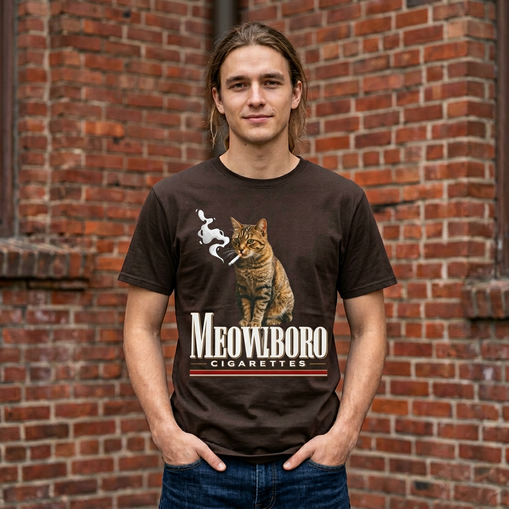 Meowboro Cigarettes T-Shirt — Retro Smoking Cat Graphic Tee
