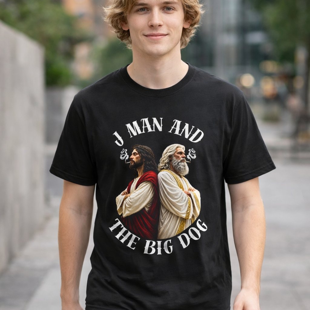 J Man and The Big Dog T-Shirt — Funny satire t-shirts