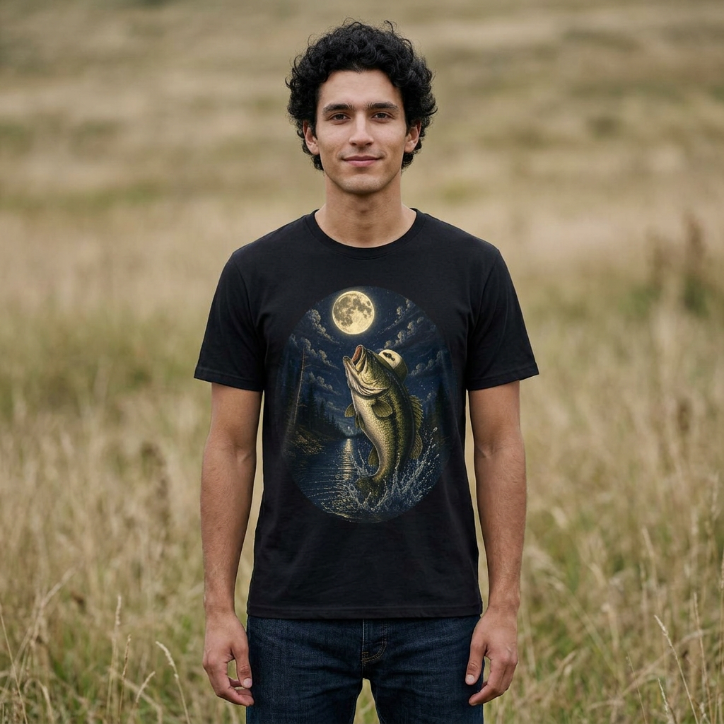 Bass Moon T-Shirt — Night Fishing Graphic Tee