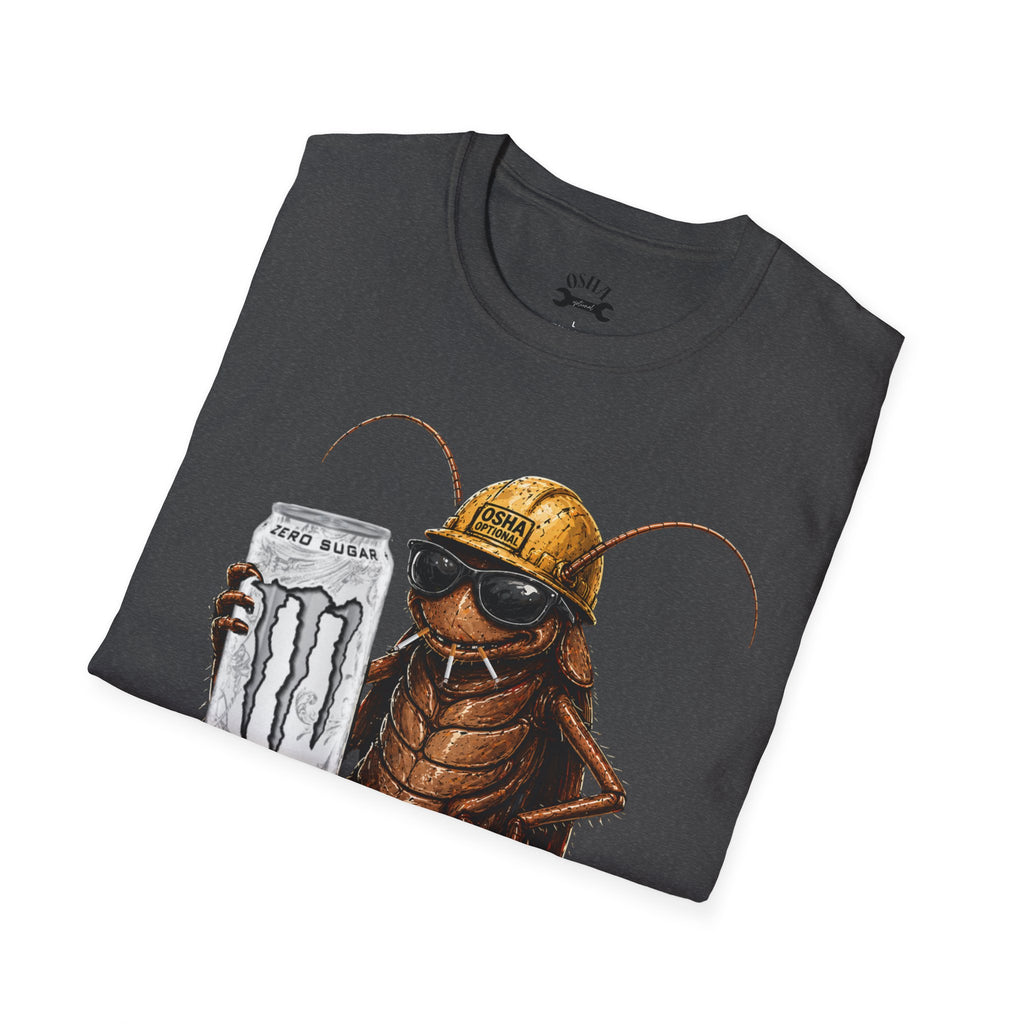 Construction Cockroach T‑Shirt — Funny Roach Holding Monster Energy Can Graphic Tee