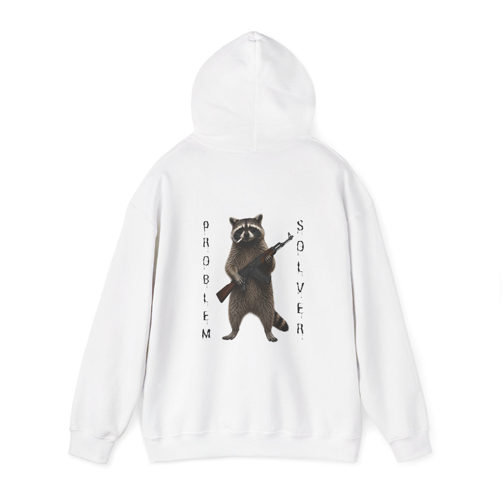 Problem Solver Raccoon Hoodie — Raccoon Holding AK-47 Graphic Hoodie