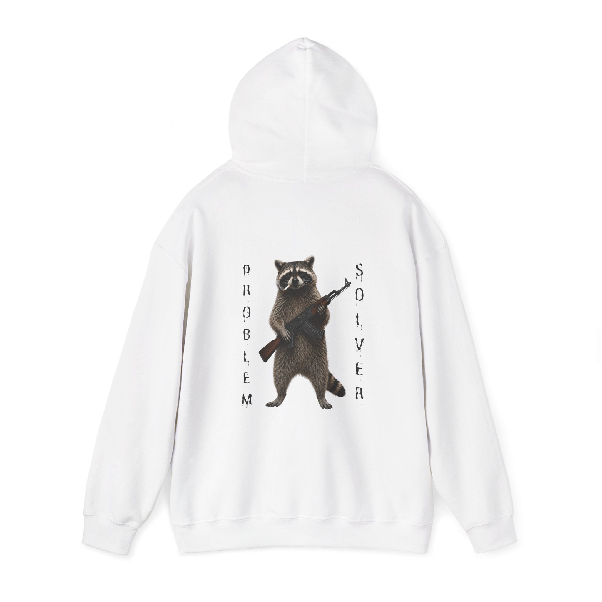 Problem Solver Raccoon Hoodie — Raccoon Holding AK-47 Graphic Hoodie