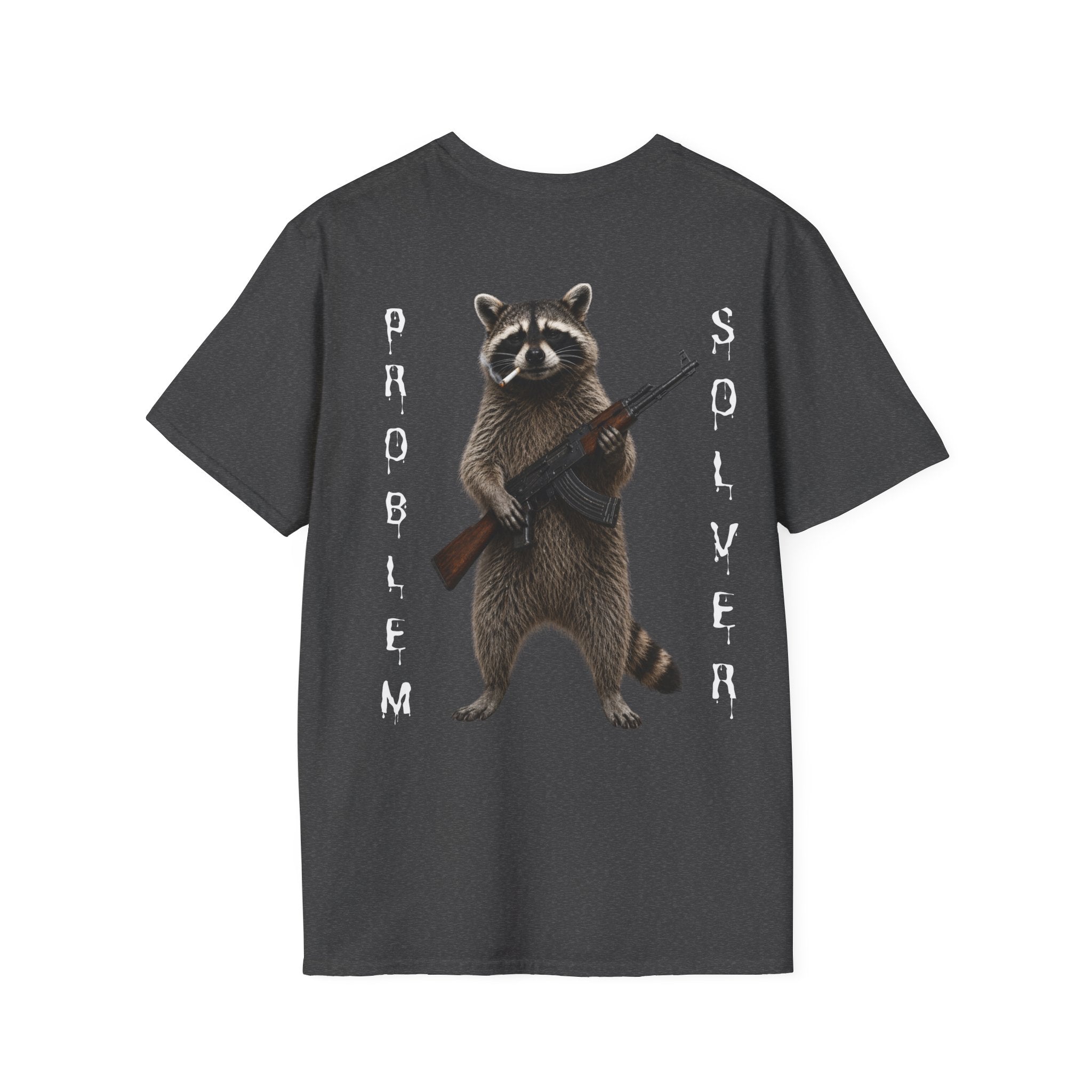 Problem Solver T-Shirt — Raccoon Holding Rifle Graphic Tee