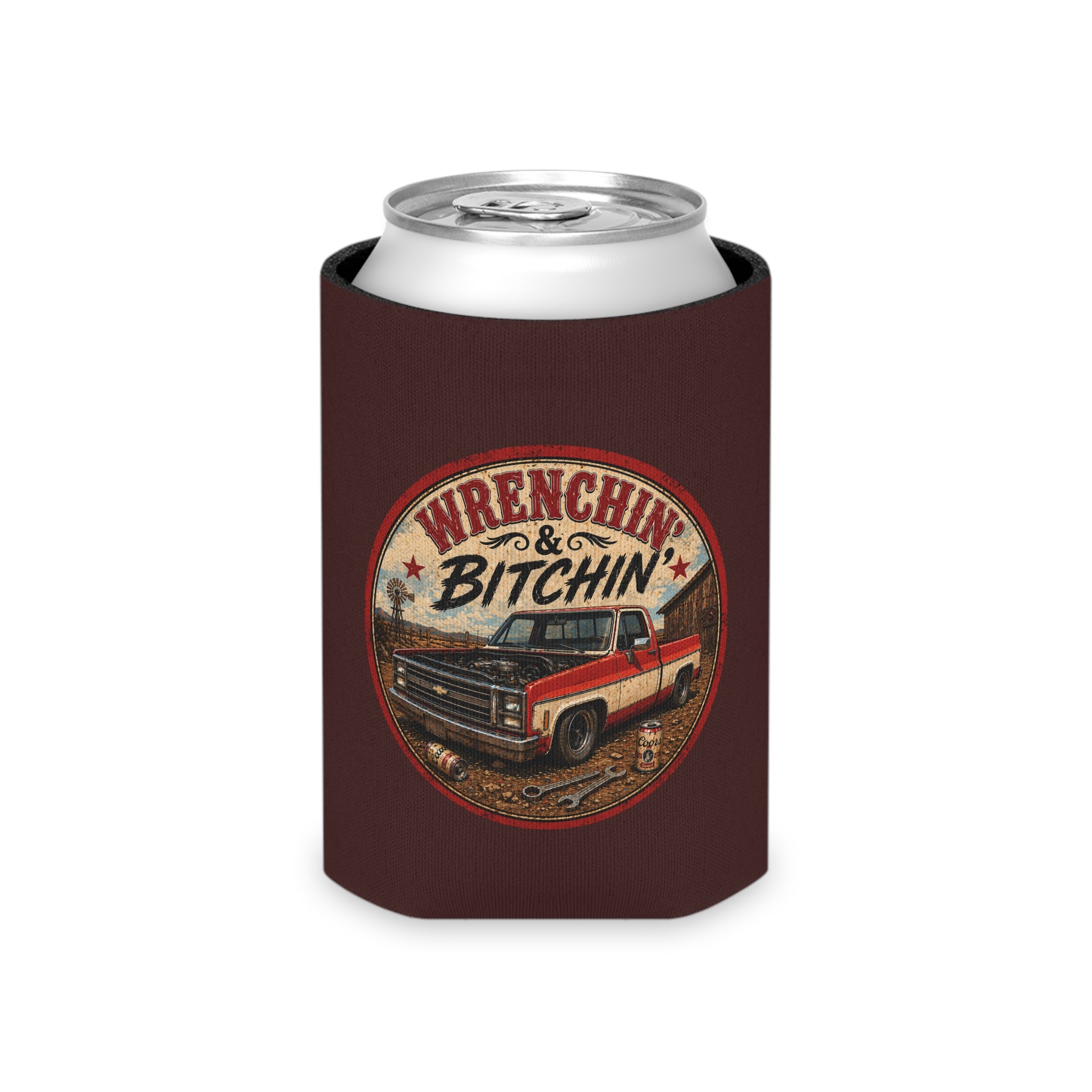 Can Cooler – “Wrenchin' & Bitchin'” Classic Truck Beer Koozie
