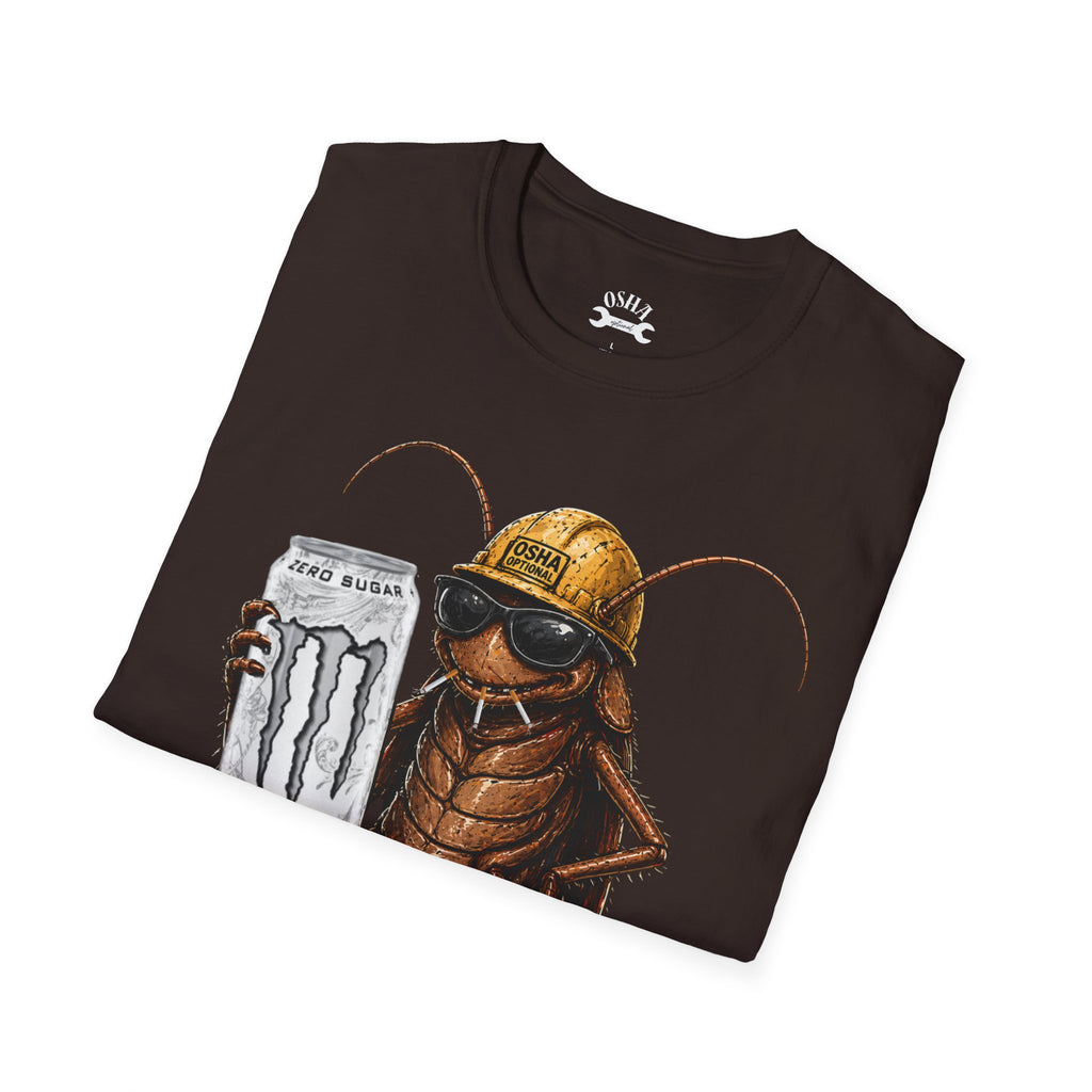 Construction Cockroach T‑Shirt — Funny Roach Holding Monster Energy Can Graphic Tee