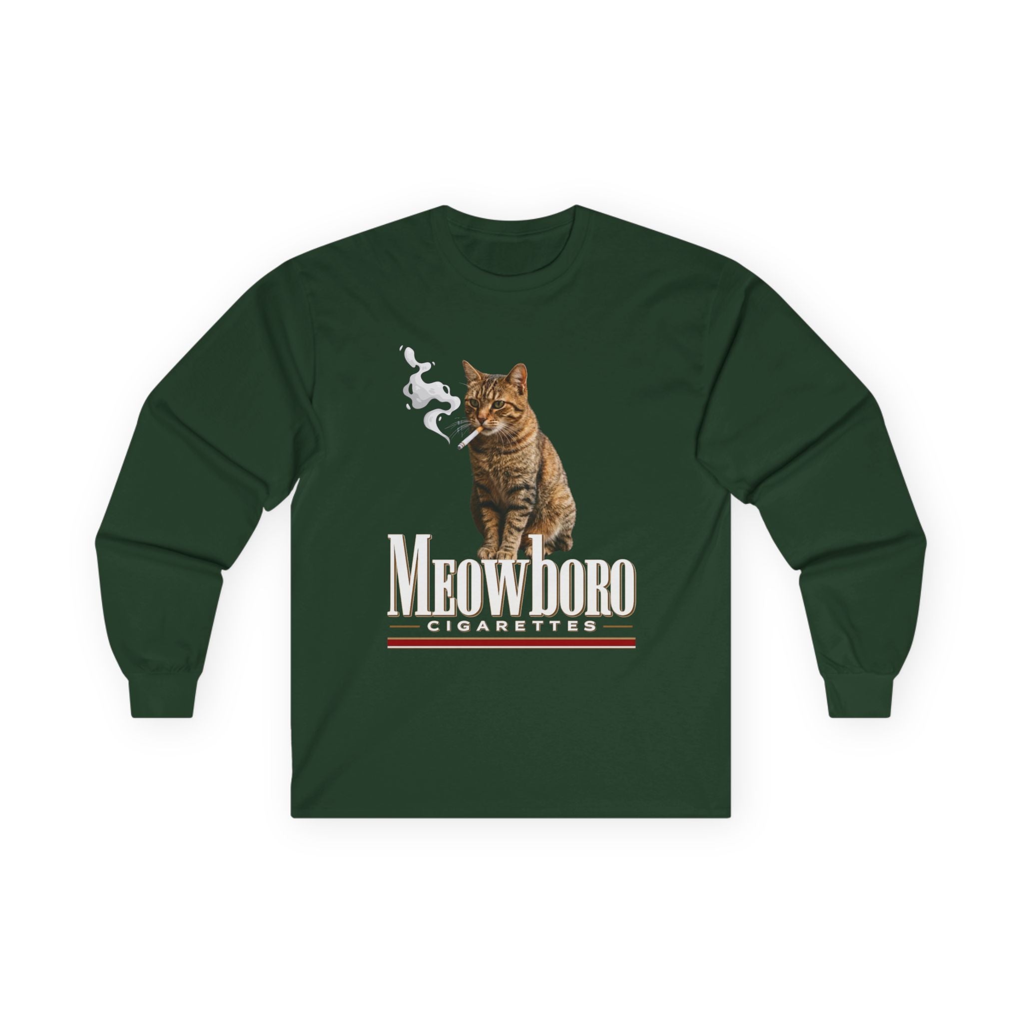 Meowboro Cat Long Sleeve Tee — Vintage Tabby Graphic "Meowboro"