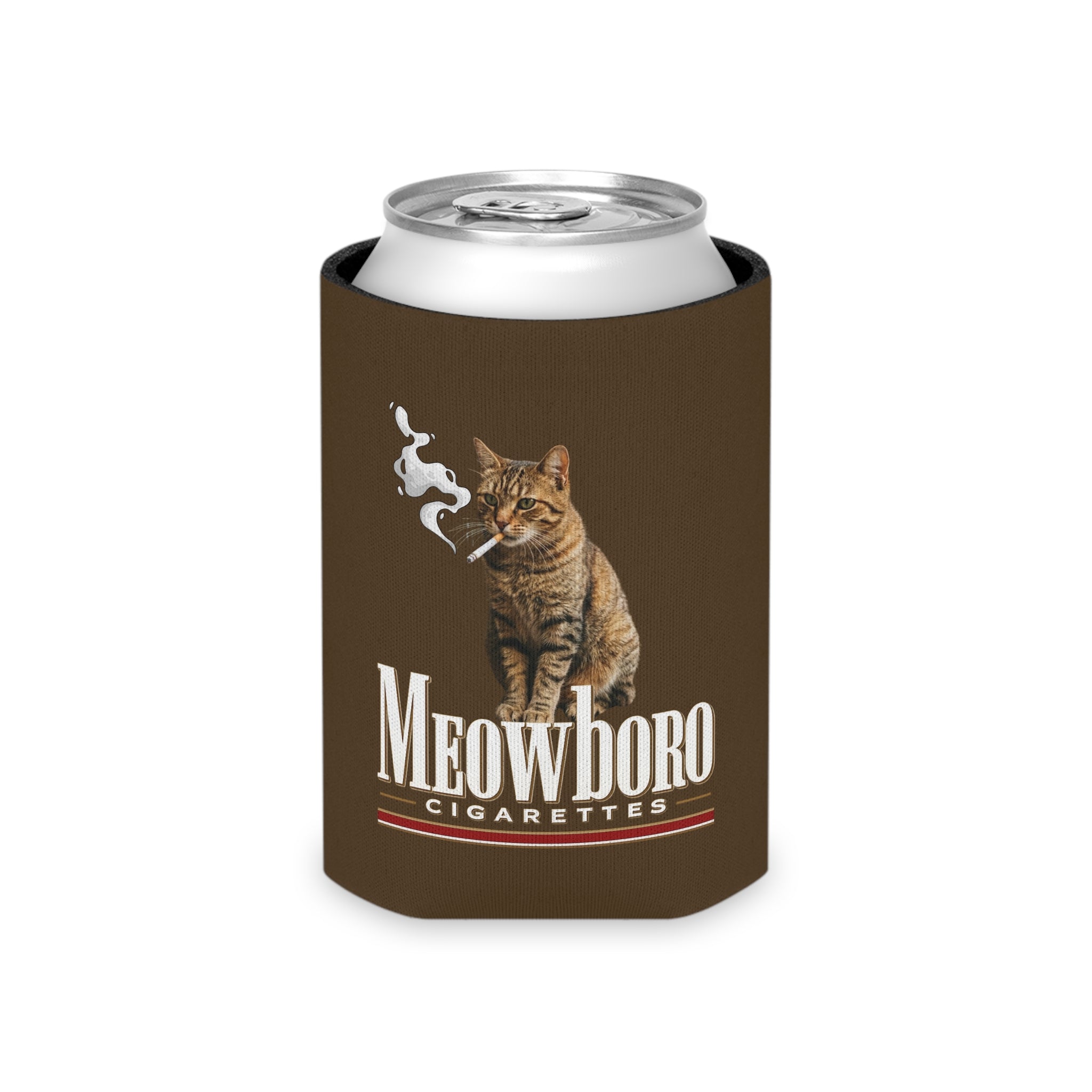 Can Cooler — "Meowboro Cigarettes" Retro Cat Design