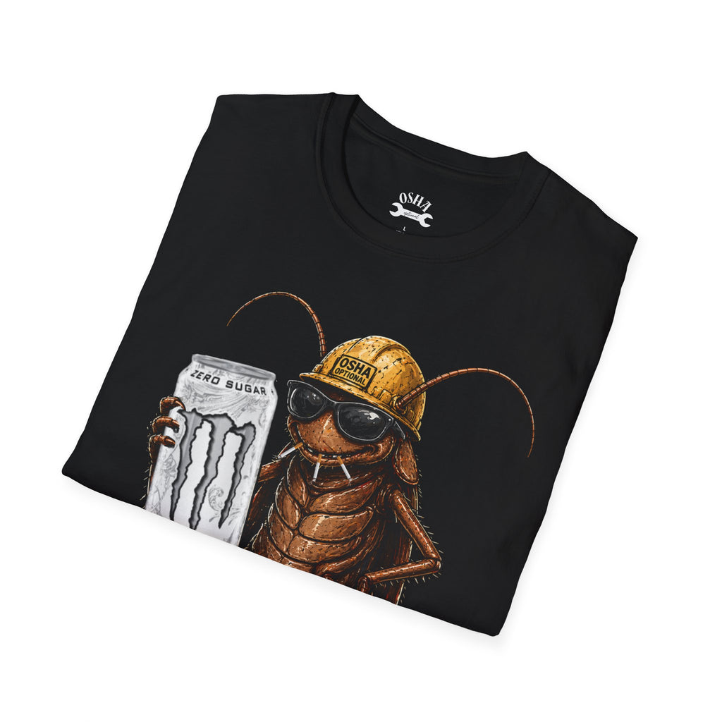 Construction Cockroach T‑Shirt — Funny Roach Holding Monster Energy Can Graphic Tee
