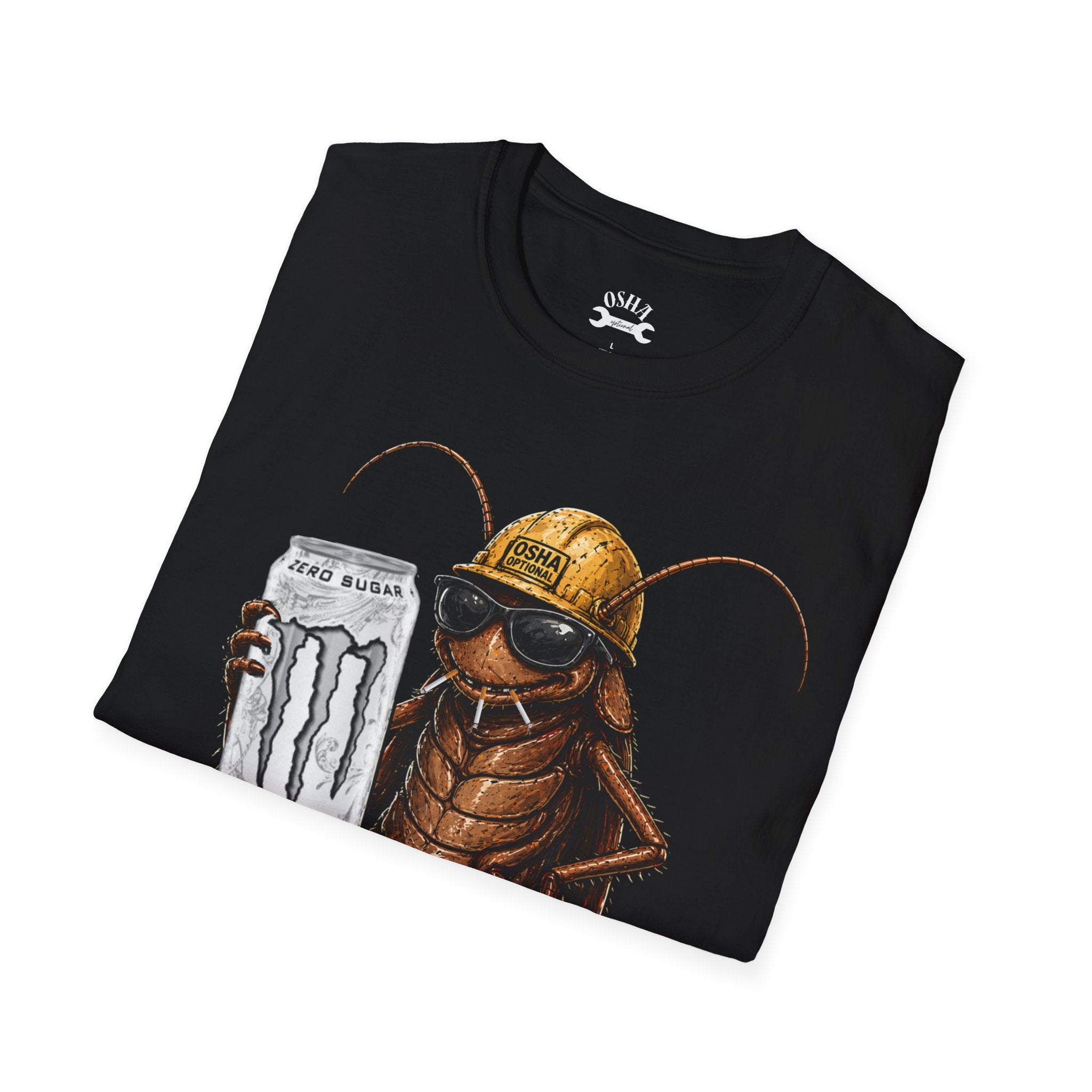 Construction Cockroach T‑Shirt — Funny Roach Holding Monster Energy Can Graphic Tee
