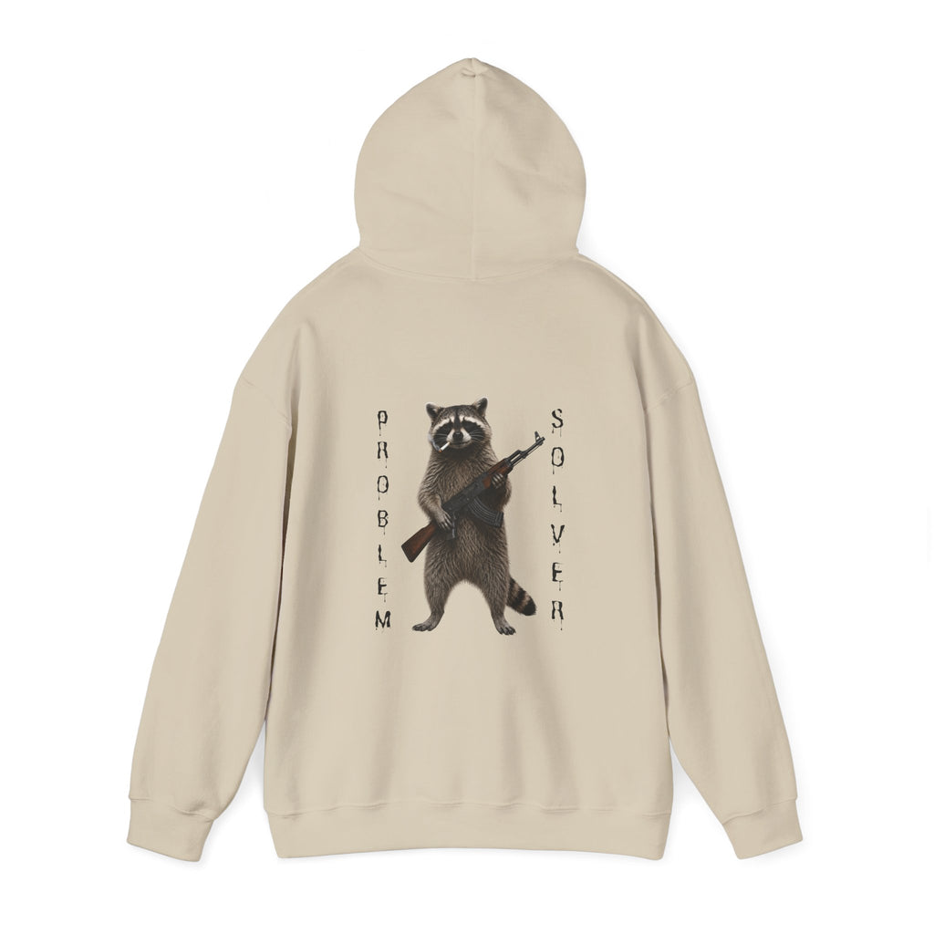 Problem Solver Raccoon Hoodie — Raccoon Holding AK-47 Graphic Hoodie