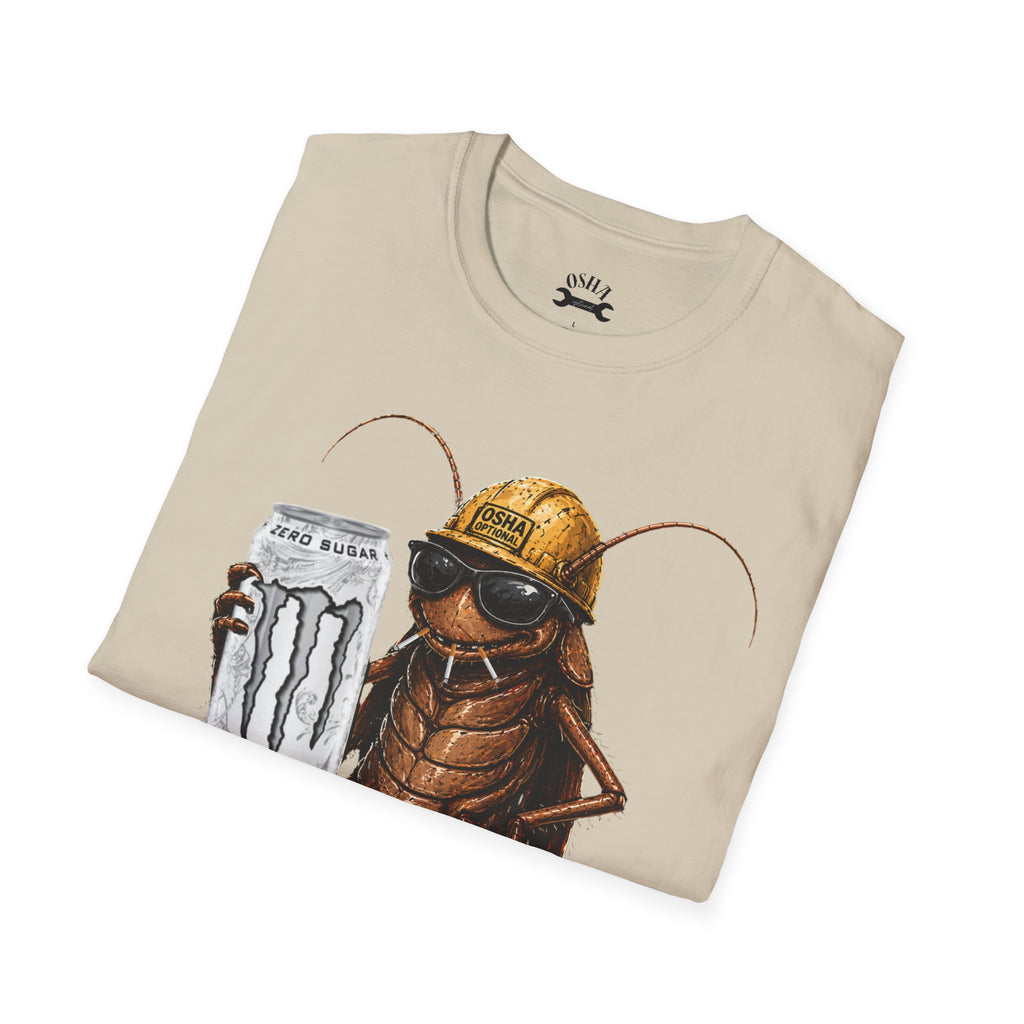 Construction Cockroach T‑Shirt — Funny Roach Holding Monster Energy Can Graphic Tee
