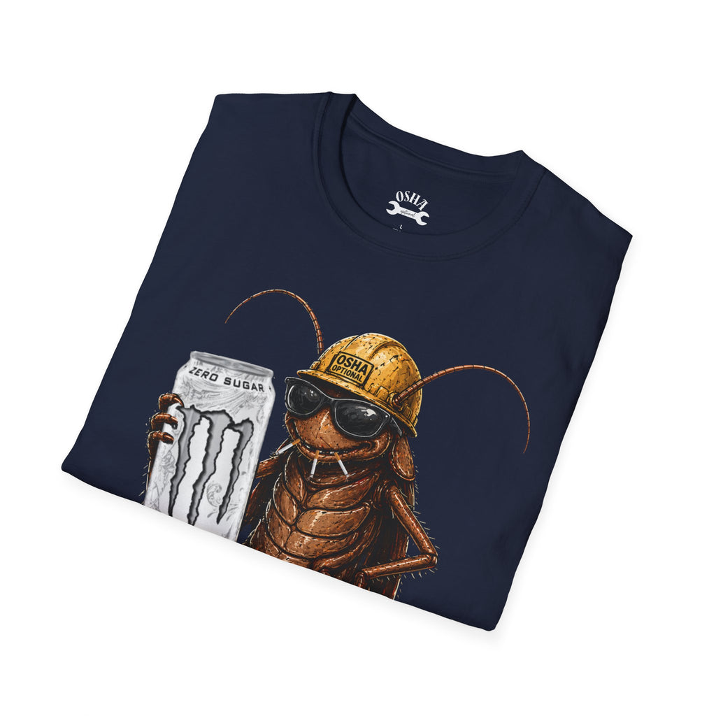 Construction Cockroach T‑Shirt — Funny Roach Holding Monster Energy Can Graphic Tee